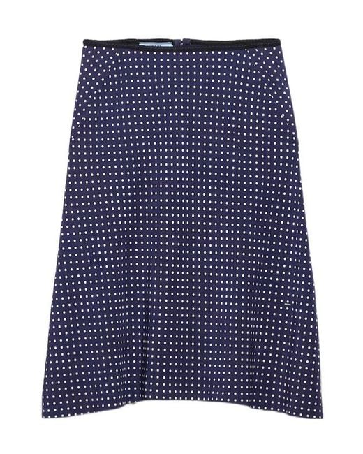 Prada Blue Polka-Dot Marocain Skirt