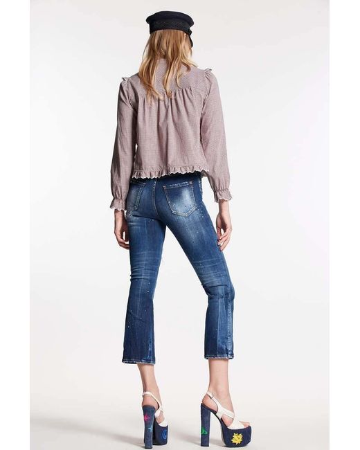 DSquared² Blue High-Waisted Distressed Flared Jeans