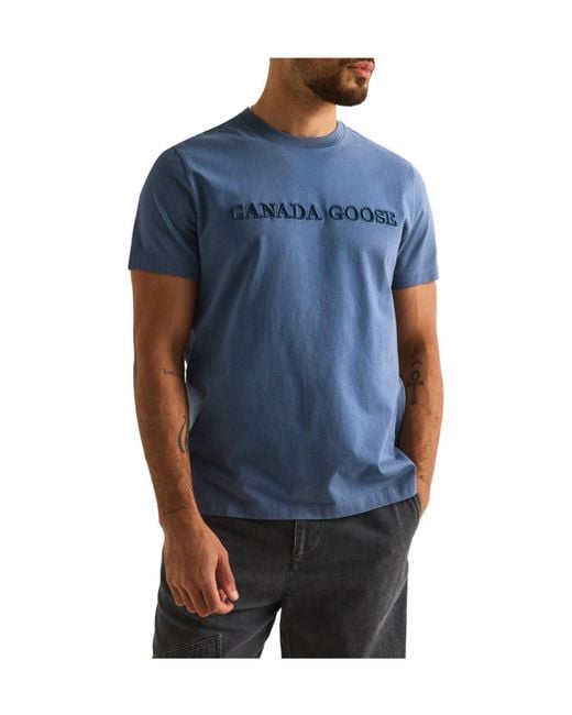 Canada Goose Blue Simple Cotton T-Shirt for men