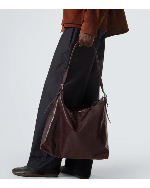 Lemaire Brown Zippered Leather Shoulder Bag for men