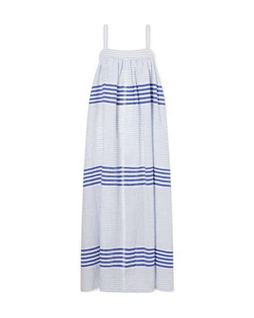 Lemlem Blue Striped Cotton-Gauze Midi Dress