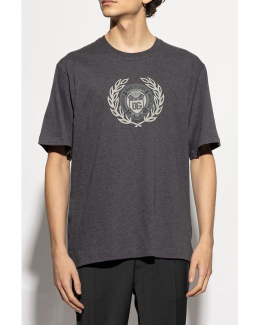 Dolce & Gabbana Gray Logo Printed Crewneck T-Shirt for men