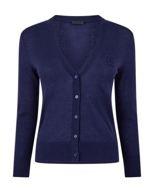 Givenchy Blue Embroidered 4G V-Neck Cardigan