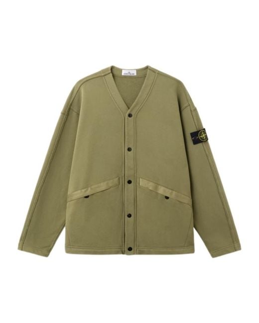 Stone Island Green Oversized-Fit Cardigan Sweatshirt With Pockets for men