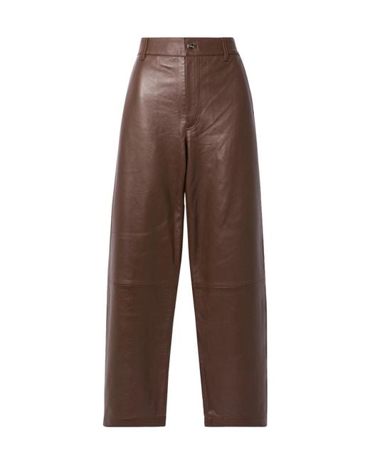 Goldsign Brown High Waist Straight Leg Leather Pants
