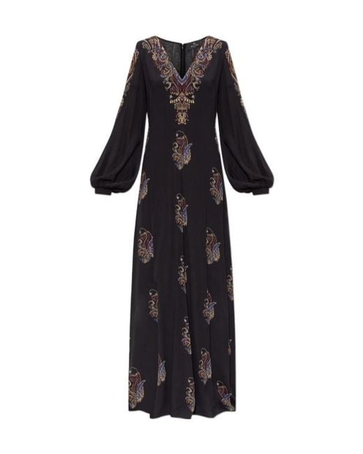 Etro Black Paisley Printed Long-Sleeved Dress