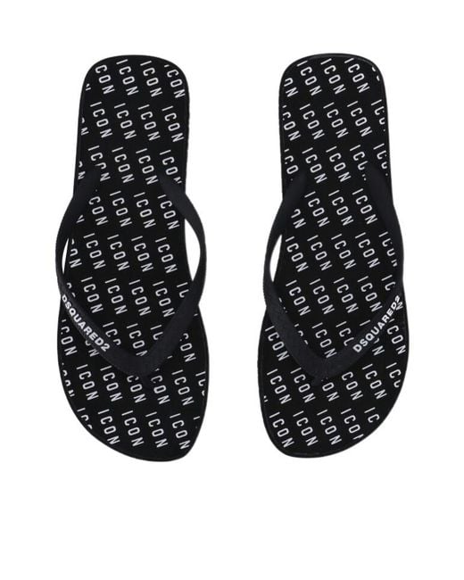 DSquared² White Icon All-Over Logo Printed Flip Flops for men
