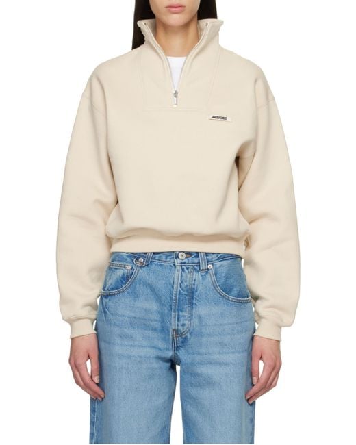 Jacquemus Natural The Gros Grain Zipped-Rollneck Sweatshirt