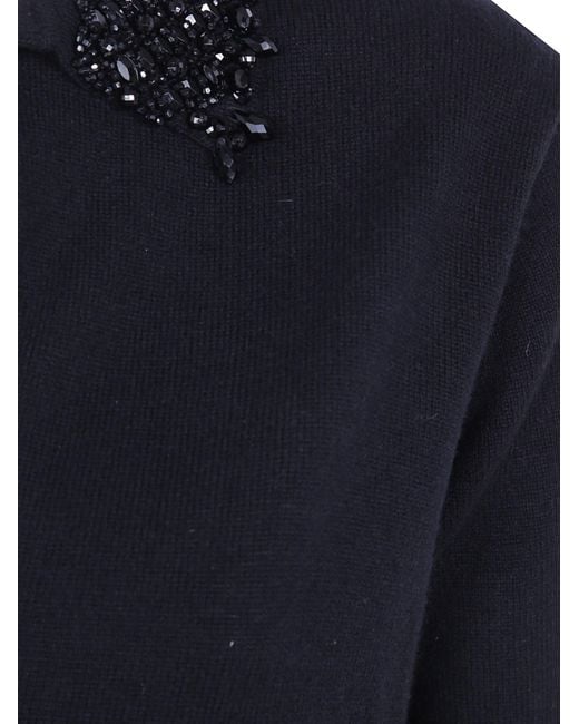 Semicouture Blue Bead-Embellished Short-Sleeve Sweater