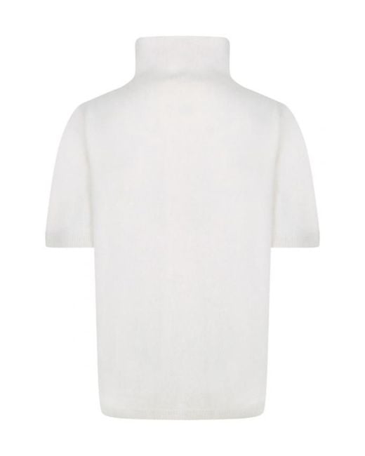 Lisa Yang White Knit Roll-Neck Top