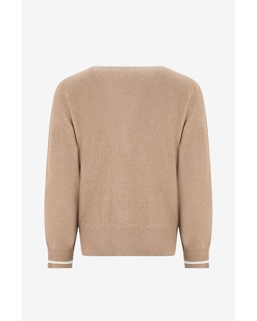 Brunello Cucinelli Natural Long-Sleeved Knitted Cardigan