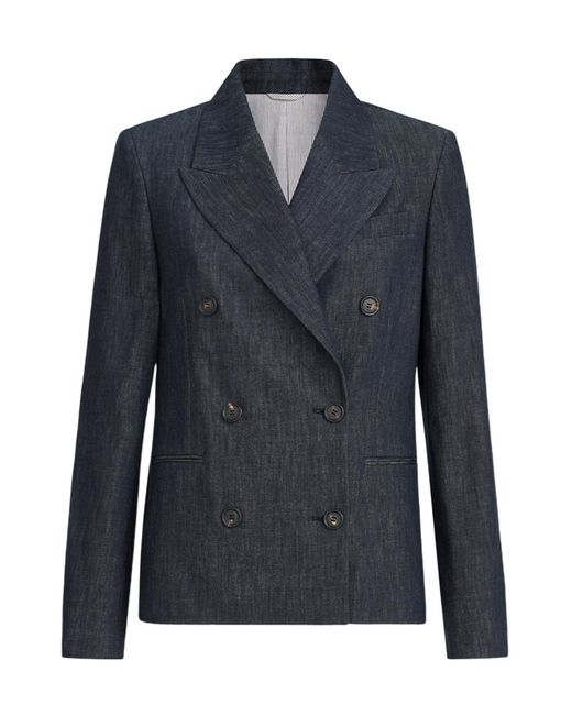 Brunello Cucinelli Blue Double Breasted Long-Sleeved Blazer