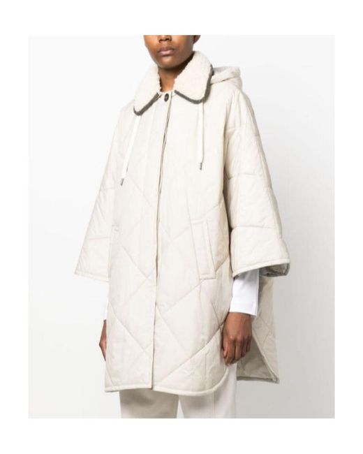 Brunello Cucinelli White Wide-Sleeved Drawstring Quilted Coat