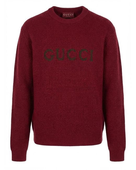 Gucci Red Gg Intarsia Knit Jumper for men