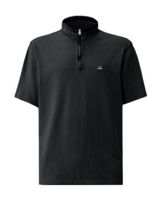 C P Company Black Logo-Patch Piqué Polo Shirt for men