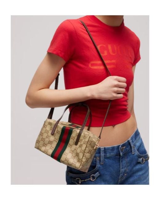 Gucci Brown Web Detailed Mini Boston Bag