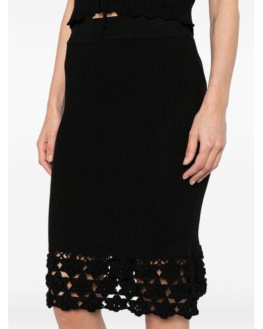 Ganni Black Crochet-Hem Knitted Midi Skirt