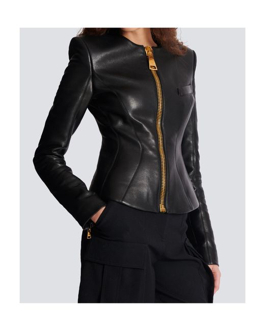 Balmain Black Zipped Lambskin Basque Jacket