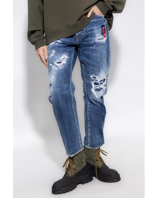 DSquared² Blue Logo Patch Distressed Jeans for men