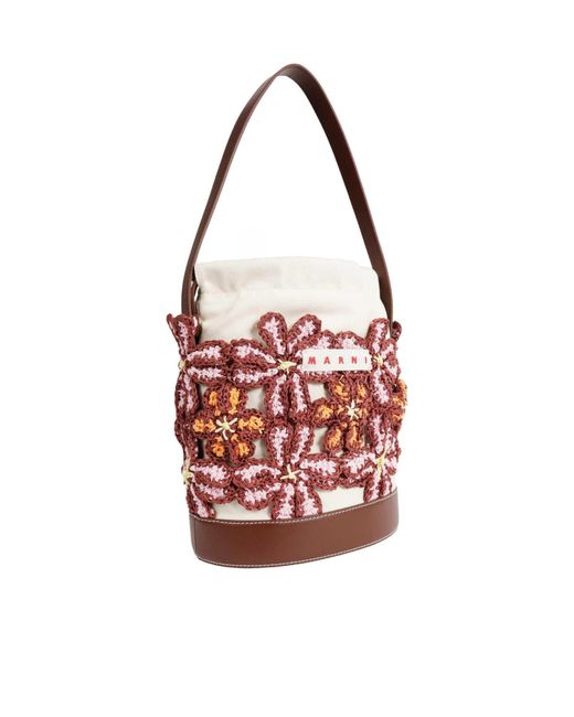 Marni Red Crochet Bucket Shoulder Bag