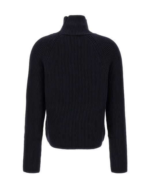 AMI Blue Ami Logo Patch Ribbed Turtleneck Sweater