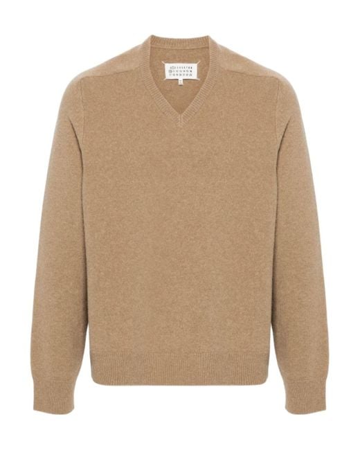 Maison Margiela Natural Four-Stitch V-Neck Jumper for men