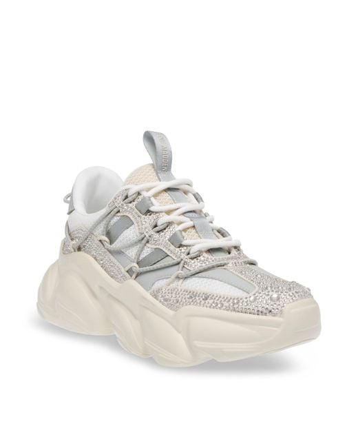 Steve Madden Silverwhite Rhinestoneembellished Chunky Sneakers