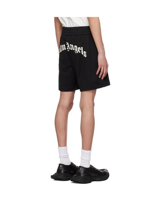 Palm Angels Black Curved Logo Track Shorts for men