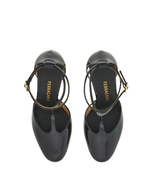 Ferragamo Black T-Strap Stiletto Pump