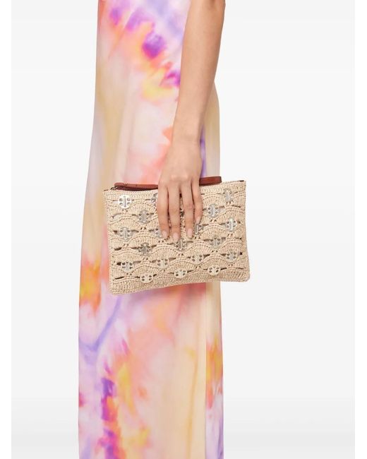 Rabanne Natural Rabanne Lurex-Detailed Zipped Clutch Bag