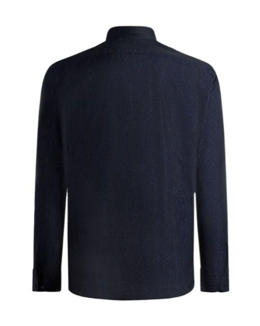 Etro Blue Cotton Jacquard Shirt for men