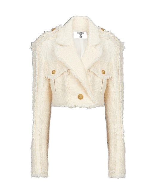 Balmain Natural Short Fringed Tweed Jacket