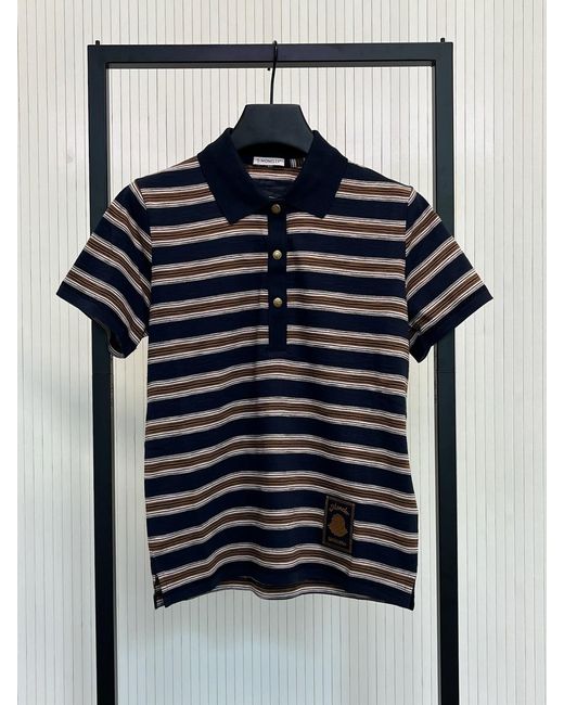 Moncler Blue Striped Polo Shirt