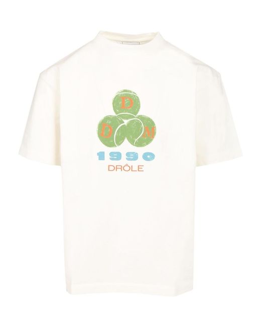Drole de Monsieur White Crew Neck T-Shirt for men