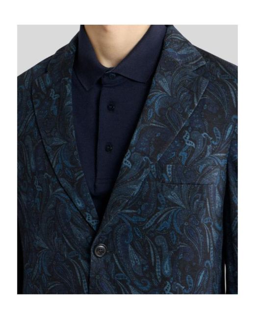Etro Blue Wool-Blend Jersey Travel Jacket With Paisley Motif for men