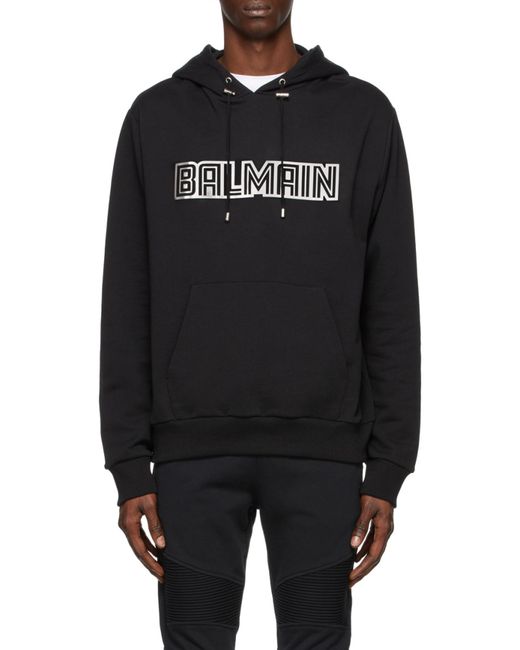 Balmain Black Cotton Sweatshirt With Embossed Paris Logo Print for men