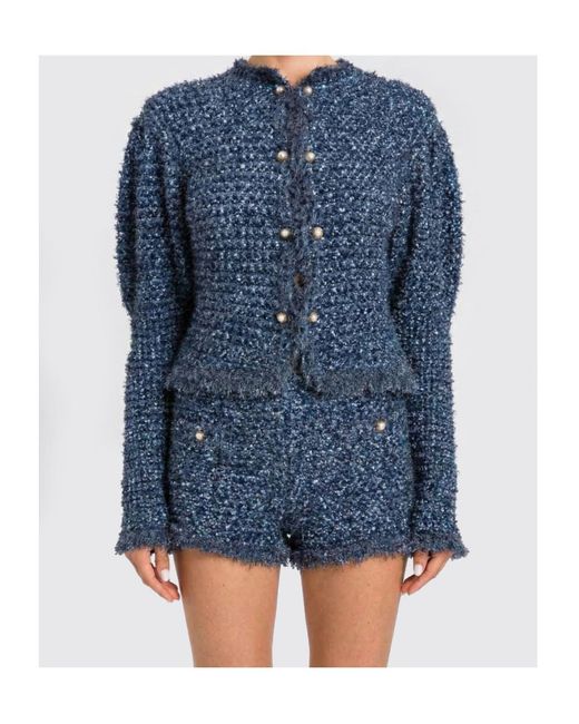 Twinset Blue Jacquard Fringed Jacket
