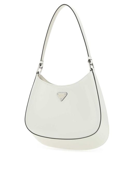 Prada White Cleo Brushed Leather Shoulder Bag