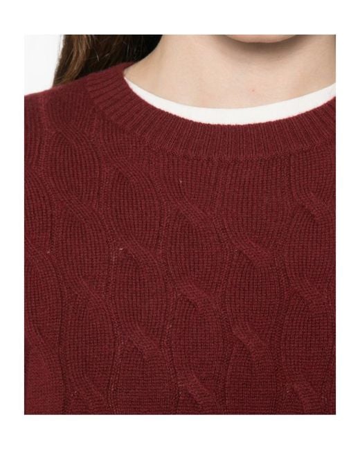 Marella Red Crew-Neck Cable-Knit Sweater