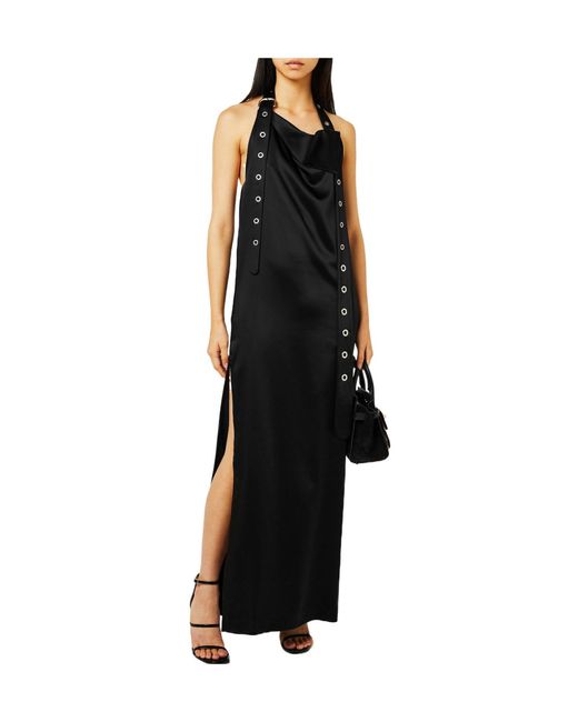 Off-White c/o Virgil Abloh Black Belted Satin Halter Neck Evening Maxi Dress