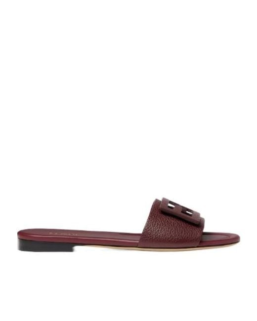 Fendi Brown Baguette Burgundy Leather Slides