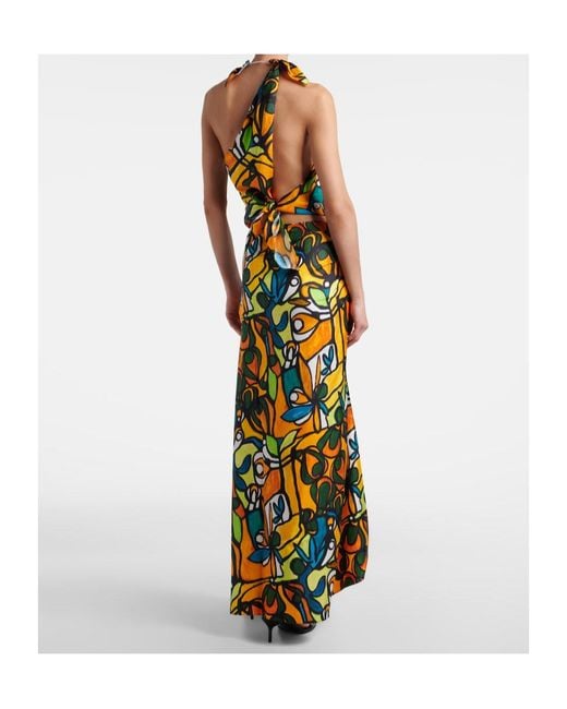 Christopher Esber Multicolor Printed Draped Silk Maxi Dress