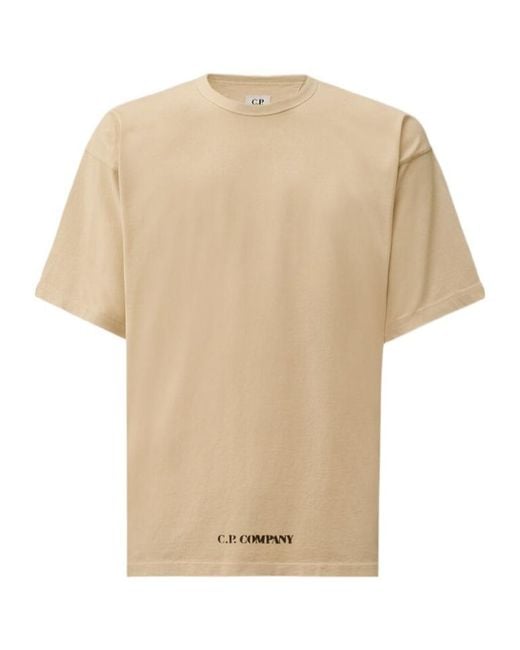 C P Company Natural Oversized Logo Print T-Shirt for men