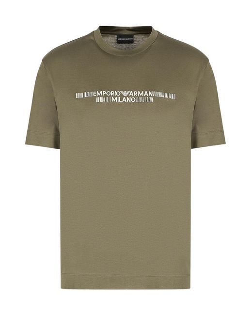 Emporio Armani Green Logo-Embroidered Crew-Neck T-Shirt for men