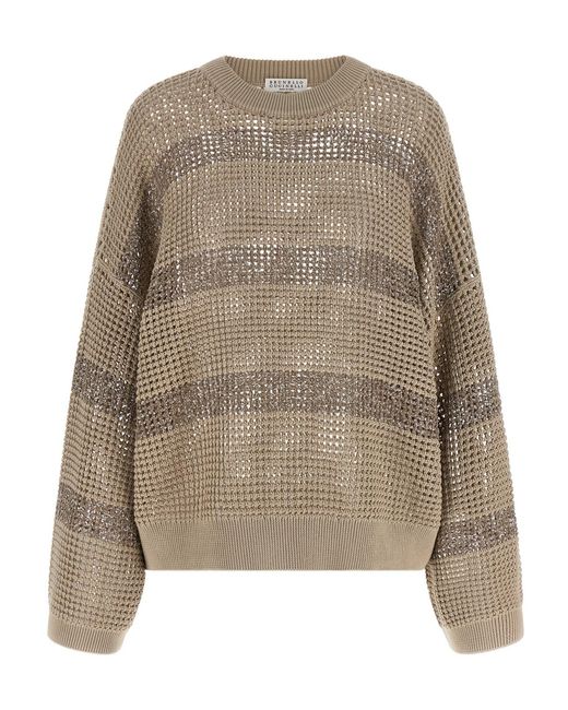 Brunello Cucinelli Natural Striped Crewneck Sweater