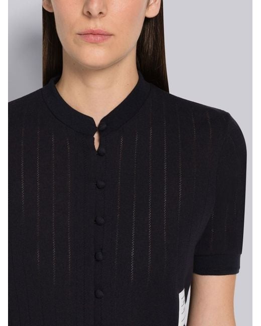 Thom Browne Blue Pointelle Knit Short-Sleeve Cardigan