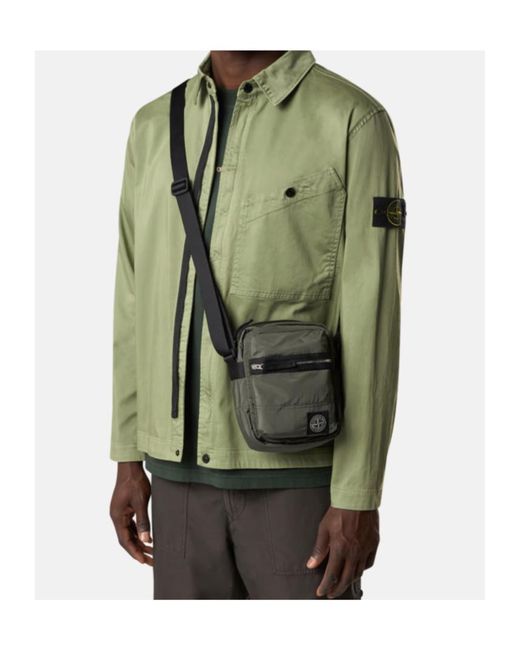 Stone Island Black Logo Patch Messenger Bag for men