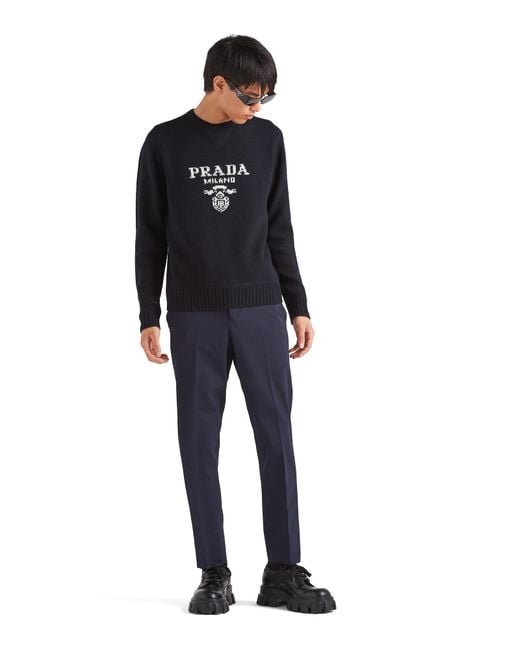 Prada Blue Mid-Rise Cropped Tailored Trousers for men