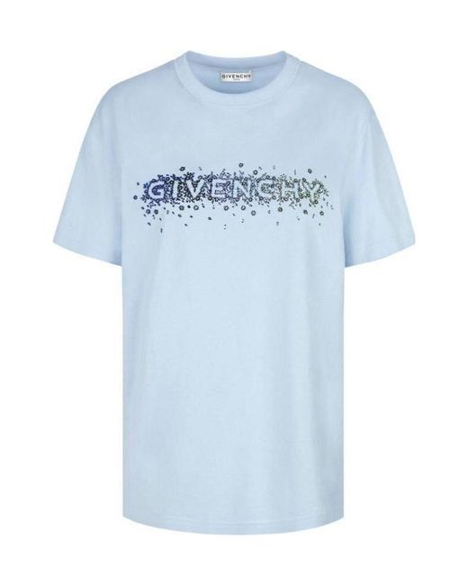 Givenchy Blue Crystal Embroidered Logo T-Shirt