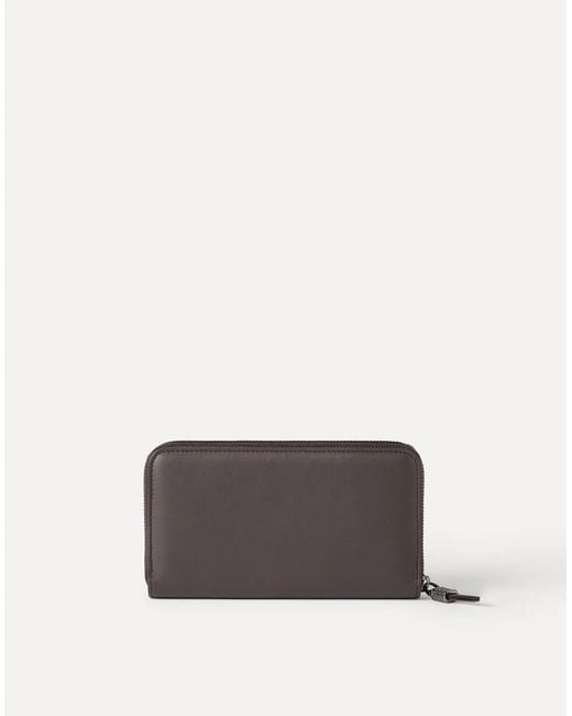 Brunello Cucinelli Brown Calfskin Wallet With Shiny Zipper Pull